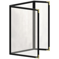 H. Risch, Inc. TEDQ Deluxe Sewn 5 1/2 inch x 8 1/2 inch Black 6 View Menu Cover with Gold Smooth Corners and Glossy Finish