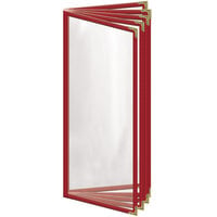 H. Risch, Inc. TE-10V Deluxe Sewn 4 1/4 inch x 11 inch Red 10 View Vinyl Menu Cover with Gold Decorative Corners and Gloss Finish