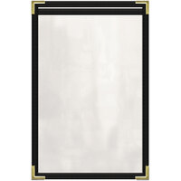H. Risch, Inc. TES Deluxe Sewn 5 1/2 inch x 8 1/2 inch Black 2 View Vinyl Menu Cover with Gold Smooth Corners and Gloss Finish