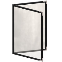 H. Risch, Inc. TED Deluxe Sewn 5 1/2 inch x 8 1/2 inch Black 4 View Menu Cover with Silver Smooth Corners and Gloss Finish