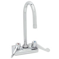 Equip by T&S 5F-4WWX05 Wall Mounted Faucet with 5 9/16 inch Gooseneck Spout, 4 inch Centers, 2.2 GPM Aerator, and Wrist Handles