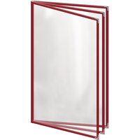 H. Risch, Inc. TETB Deluxe Sewn 8 1/2 inch x 14 inch Red 6 View Vinyl Menu Cover with Silver Decorative Corners and Gloss Finish