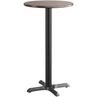 Lancaster Table & Seating 24" Round Reversible Birch / Ash Laminated Bar Height Table with Cross Cast Iron Base Plate