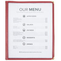 Menu Cover Two Viewing Sides 8-1/2" x 14" Color Burgundy Single Pocket 