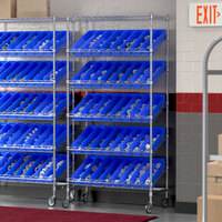 Regency 18 inch x 36 inch Mobile Slanted Chrome Shelf Unit with 40 Blue Bins