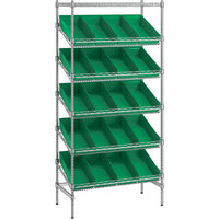 Regency 18 inch x 36 inch Stationary Slanted Chrome Shelf Unit with 20 Green Bins