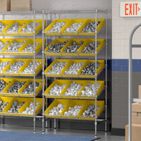 Regency 18 inch x 36 inch Stationary Slanted Chrome Shelf Unit with 15 Yellow Bins