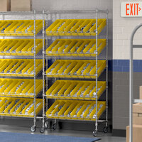 Regency 18 inch x 36 inch Mobile Slanted Chrome Shelf Unit with 40 Yellow Bins