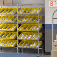 Regency 18 inch x 36 inch Stationary Slanted Chrome Shelf Unit with 25 Yellow Bins