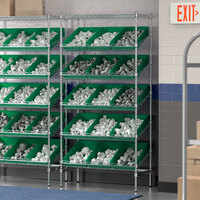 Regency 18 inch x 36 inch Stationary Slanted Chrome Shelf Unit with 15 Green Bins