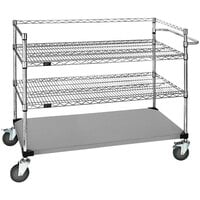 Quantum 24" x 36" x 69" Stainless Steel Medical Cart with 2 Wire Shelves and 1 Steel Shelf WRSC3-42-2436FS