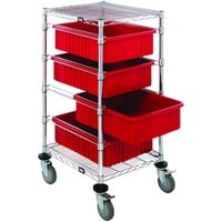 Quantum 21" x 24" x 45" Mobile Cart with 4 Red Divider Bins BC212434M1RD