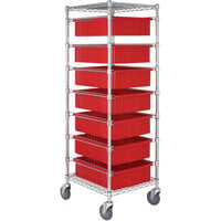Quantum 21" x 24" x 69" Mobile Cart with 7 Red Divider Bins BC212469M1RD