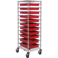 Quantum 21" x 24" x 69" Mobile Cart with 11 Red Divider Bins BC212469M2RD
