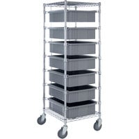 Quantum 21" x 24" x 69" Mobile Cart with 7 Gray Divider Bins BC212469M1GY