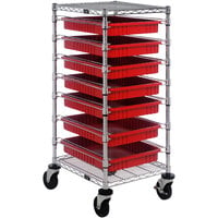 Quantum 21" x 24" x 45" Mobile Cart with 7 Red Divider Bins BC212439M2RD