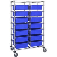 Quantum 24" x 40" x 69" Double Mobile Bin Cart with 14 Blue Divider Bins BC214069M1DBL