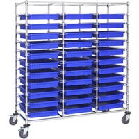 Quantum 24" x 60" x 69" Triple Mobile Bin Cart with 33 Blue Divider Bins BC216069M2TBL