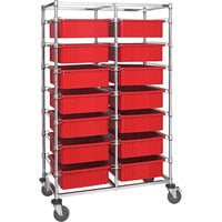 Quantum 24" x 40" x 69" Double Mobile Bin Cart with 14 Red Divider Bins BC214069M1DRD