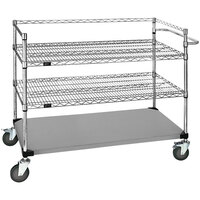 Quantum 24" x 60" x 69" Stainless Steel Medical Cart with 2 Wire Shelves and 1 Steel Shelf WRSC3-42-2460FS