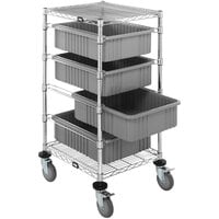 Quantum 21" x 24" x 45" Mobile Cart with 4 Gray Divider Bins BC212434M1GY