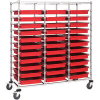 Quantum 24" x 60" x 69" Triple Mobile Bin Cart with 33 Red Divider Bins BC216069M2TRD