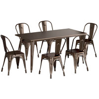Lancaster Table & Seating Alloy Series 63" x 31 1/2" Copper Standard Height Outdoor Table with 6 Cafe Chairs