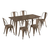 Lancaster Table & Seating Alloy Series 63" x 31 1/2" Copper Standard Height Outdoor Table with 6 Cafe Chairs