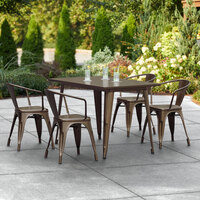Lancaster Table & Seating Alloy Series 48 inch x 30 inch Copper Dining Height Outdoor Table with 4 Arm Chairs