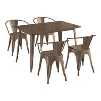 Lancaster Table & Seating Alloy Series 47 1/2" x 29 1/2" Copper Standard Height Outdoor Table with 4 Arm Chairs