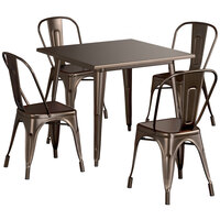 Lancaster Table & Seating Alloy Series 36 inch x 36 inch Copper Dining Height Outdoor Table with 4 Industrial Cafe Chairs
