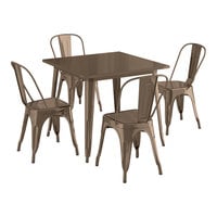 Lancaster Table & Seating Alloy Series 35 1/2" x 35 1/2" Copper Standard Height Outdoor Table with 4 Cafe Chairs