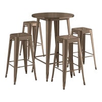 Lancaster Table & Seating Alloy Series 30" Round Copper Bar Height Outdoor Table with 4 Backless Barstools