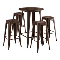 Lancaster Table & Seating Alloy Series 30" Round Copper Bar Height Outdoor Table with 4 Backless Barstools