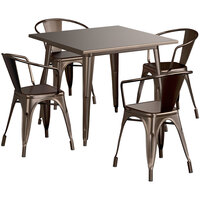 Lancaster Table & Seating Alloy Series 36" x 36" Copper Dining Height Outdoor Table with 4 Arm Chairs