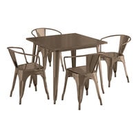 Lancaster Table & Seating Alloy Series 35 1/2" x 35 1/2" Copper Standard Height Outdoor Table with 4 Arm Chairs