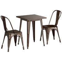 Lancaster Table & Seating Alloy Series 24" x 24" Copper Dining Height Outdoor Table with 2 Industrial Cafe Chairs