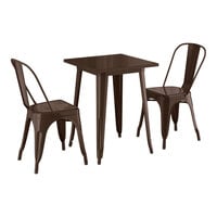 Lancaster Table & Seating Alloy Series 23 1/2" x 23 1/2" Copper Standard Height Outdoor Table with 2 Cafe Chairs