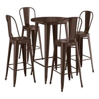 Lancaster Table & Seating Alloy Series 30" Round Copper Bar Height Outdoor Table with 4 Cafe Barstools