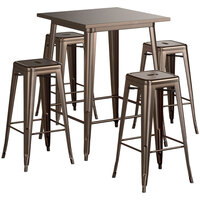 Lancaster Table & Seating Alloy Series 32" x 32" Copper Outdoor Bar Height Table with Four Barstools