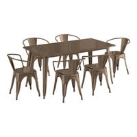 Lancaster Table & Seating Alloy Series 63" x 31 1/2" Copper Standard Height Outdoor Table with 6 Arm Chairs