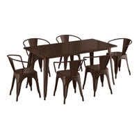 Lancaster Table & Seating Alloy Series 63" x 31 1/2" Copper Standard Height Outdoor Table with 6 Arm Chairs
