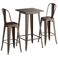 Lancaster Table & Seating Alloy Series 23 1/2" x 23 1/2" Copper Bar Height Outdoor Table with 2 Cafe Barstools