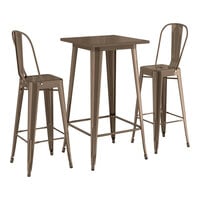 Lancaster Table & Seating Alloy Series 23 1/2" x 23 1/2" Copper Bar Height Outdoor Table with 2 Cafe Barstools