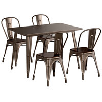 Lancaster Table & Seating Alloy Series 48" x 30" Copper Dining Height Outdoor Table with 4 Industrial Cafe Chairs