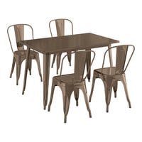 Lancaster Table & Seating Alloy Series 47 1/2" x 29 1/2" Copper Standard Height Outdoor Table with 4 Cafe Chairs