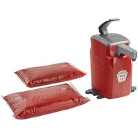 Heinz Keystone 1.5 Gallon Red Plastic Countertop Heinz Ketchup Pump Dispenser with 2 Ketchup Pouches