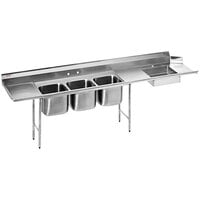Eagle Group SDTPL-124-16/3 124" 16 Gauge Stainless Steel Left Side Soil Dishtable with 3-Compartment Sink - 20" x 16" x 14" Bowls