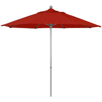 California Umbrella Summit Series 9' Push Lift Umbrella with 1 1/2 inch Gray Anodized Aluminum Pole - Olefin Canopy - Red Fabric