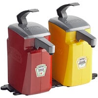 Heinz Keystone 1.5 Gallon Red and Yellow Plastic Countertop Ketchup and Mustard Pump Dispensers Set